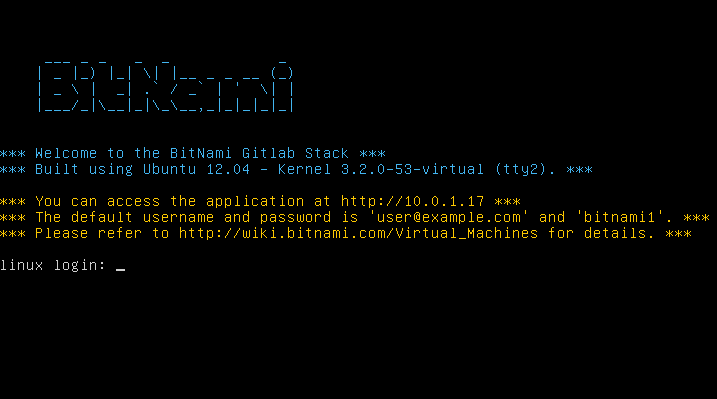 Bitnami GitLab ä»®ę³ćć·ć³ć®ćć°ć¤ć³ē»é¢